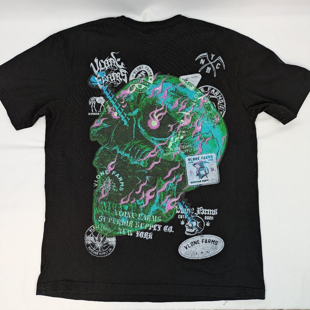 VLONE Farms Skull Graphic Tee Black Medium – Rare Streetwear Drop - NWOT